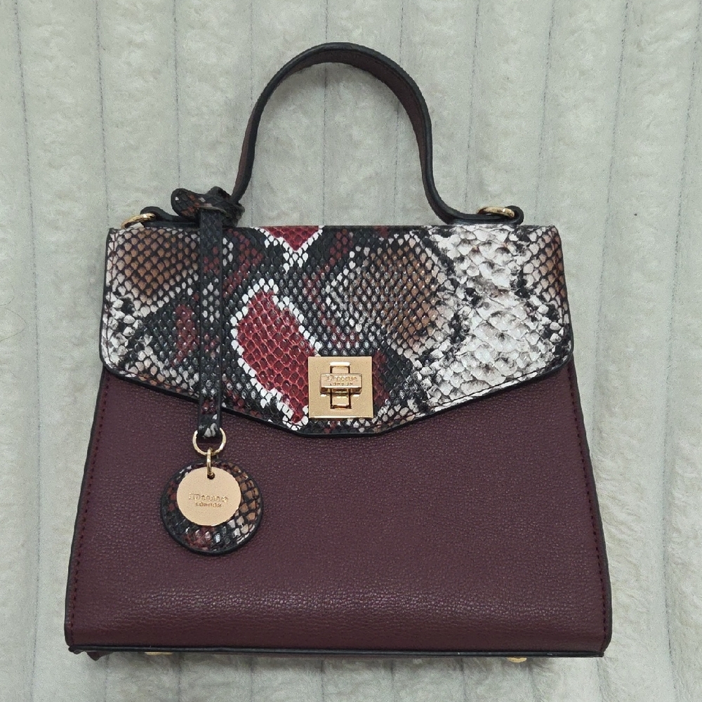 Dune London Burgundy and Snake Print Satchel